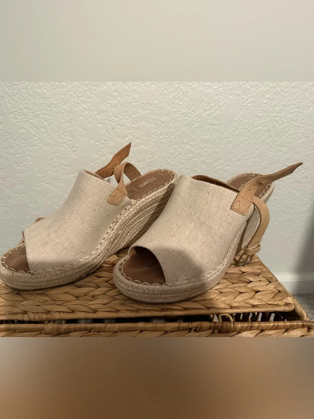 TOMS Natural Canvas Espadrille Wedge Sandals